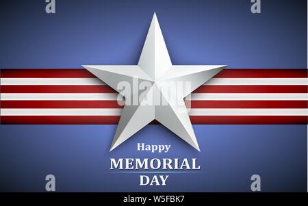 Il Memorial Day con stella sulla bandiera nazionale sullo sfondo Illustrazione Vettoriale