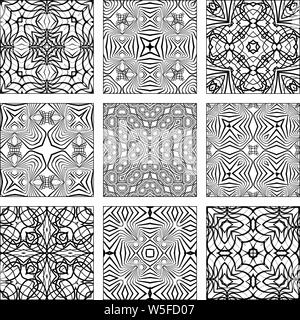 Set di bianco e nero geometrico modelli senza giunture. Gli sfondi di vettore collezione. Illustrazione Vettoriale