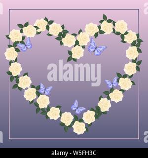 Scheda con cuore di Rose e farfalle. Illustrazione Vettoriale