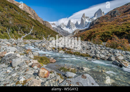 Escursioni al Monte Fitz Roy in El Chalten, Argentina Patagonia meridionale Foto Stock