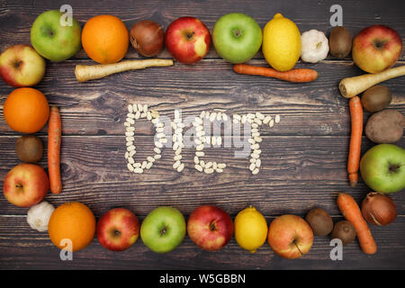 Telaio dalla frutta e verdura e dieta scritto all'interno Foto Stock