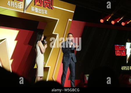 Attore e cantante Zachary Levi partecipa ad un evento di Premiere per il suo film "hazam!" a Pechino in Cina, 25 marzo 2019. Foto Stock