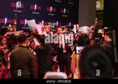 Attore e cantante Zachary Levi partecipa ad un evento di Premiere per il suo film "hazam!" a Pechino in Cina, 25 marzo 2019. Foto Stock
