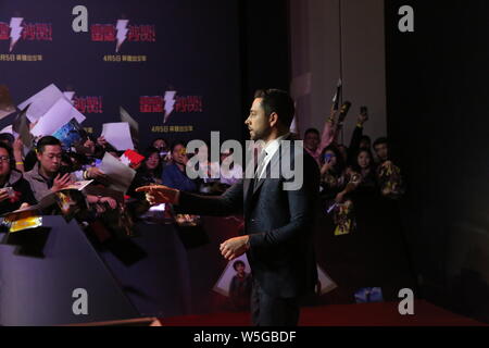 Attore e cantante Zachary Levi partecipa ad un evento di Premiere per il suo film "hazam!" a Pechino in Cina, 25 marzo 2019. Foto Stock