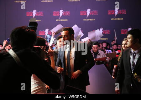 Attore e cantante Zachary Levi partecipa ad un evento di Premiere per il suo film "hazam!" a Pechino in Cina, 25 marzo 2019. Foto Stock