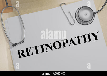 3D illustrazione della retinopatia titolo su un documento medico Foto Stock