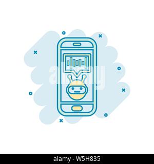 Assistente vocale sullo smartphone icona in stile fumetto. Registra suono cartoon vettore illustrazione in bianco sullo sfondo isolato. Riconoscimento di Chat business co Illustrazione Vettoriale