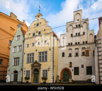 I tre fratelli case Riga, Lettonia, Paesi Baltici, UE. Foto Stock