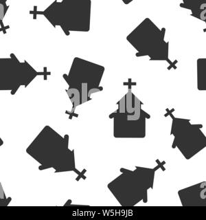 Icona della chiesa seamless pattern sfondo. Cappella illustrazione vettoriale bianco su sfondo isolato. Edificio religioso il concetto di business. Illustrazione Vettoriale