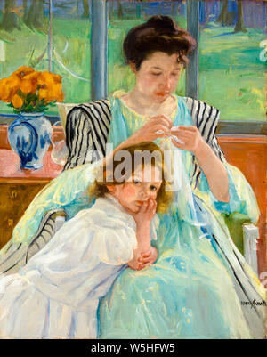 Mary Cassatt, giovane madre cucitura, pittura, 1900 Foto Stock