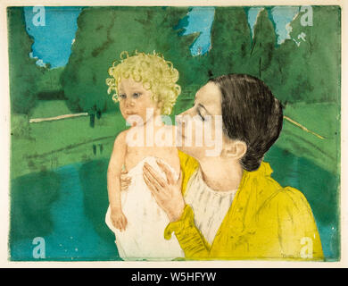 Mary Cassatt, presso il laghetto, stampa a secco a colori, 1898 Foto Stock