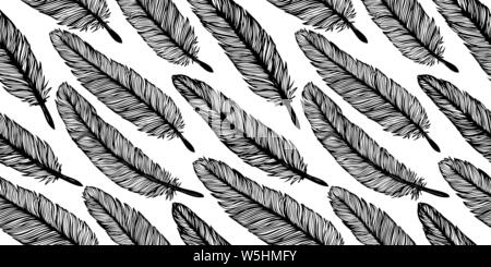 Feather seamless pattern. Disegnato a mano sfondo vettoriale con piume. Design decorativo. Illustrazione Vettoriale. Illustrazione Vettoriale