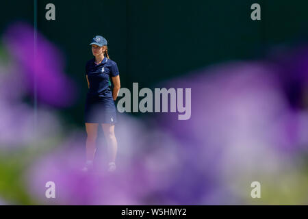 Dettaglio generico di fiore e una palla ragazzo ai campionati , Wimbledon 2019. Foto Stock