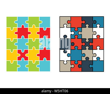 Illustrazione Vettoriale di coloratissimi puzzle, pezzi separati Foto Stock