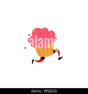 Illustrazione di un muffin gustosi. Vettore. Carattere dolce con le gambe. Icona per sito su sfondo bianco. Segno, il logo per il negozio. La consegna di cuocere fresche Illustrazione Vettoriale
