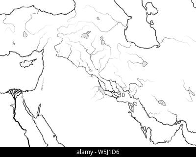 Mappa mondiale del Tigri e l Eufrate valle: Mesopotamia, Assiria, Babylonia, Sumer (Sennaar/Canaan), Akkad, Elam, Persis. Antica linea di costa grafico. Foto Stock