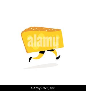 Illustrazione del formaggio in esecuzione. Vettore. Carattere di formaggio giallo. Le icone per il sito su uno sfondo bianco. Segno, il logo per il negozio o fabbrica di formaggio. Illustrazione Vettoriale