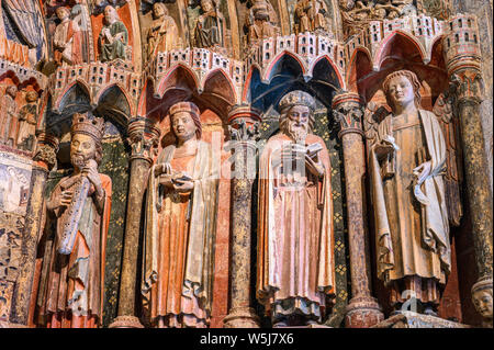 Il XIII secolo, Polychrome, Pórtico de la Majestad, Majesy Portico, nella chiesa Collegiata di Santa María la Mayor, Toro, provincia di Zamora, Castill Foto Stock