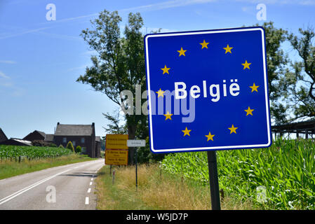 Cartello di frontiera del Belgio Foto Stock