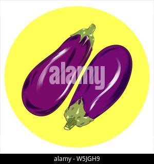 Melanzane, icona vegetale piatta. Due melanzane viola. Isolato. Vettore Illustrazione Vettoriale