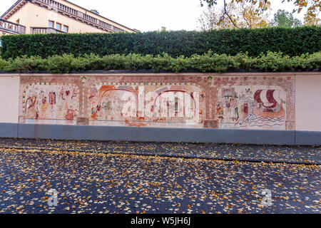 La verniciatura o graffiti sulle pareti di Aboa Vetus e Ars Nova, Turku, Finlandia Foto Stock