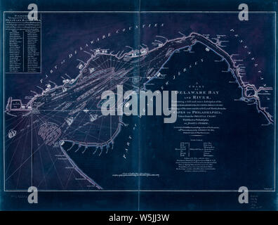 La guerra rivoluzionaria americana era mappe 1750-1786 006 un grafico del Delaware Bay e il fiume contenente una completa ed esatta descrizione delle rive insenature porti invertito la ricostruzione e la riparazione Foto Stock