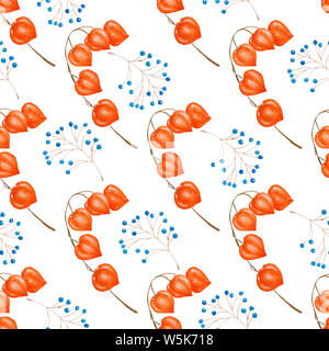 Naturale di bacche selvatiche acquerello seamless pattern raster. Frutti di bosco, feto simboli trama decorative. Carta da parati, la carta di avvolgimento, watercolou tessili Foto Stock