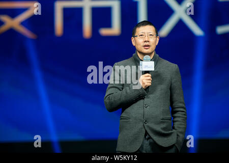 --FILE--Neil Shen Nanpeng, fondatore e managing partner di Sequoia Cina, parla in occasione di una conferenza tenutasi a Shanghai, in Cina, 27 gennaio 2019. US business m Foto Stock