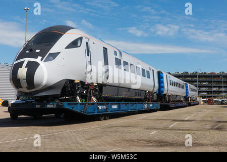 Arrivo del modello di treno al Porto di Southampton Foto Stock