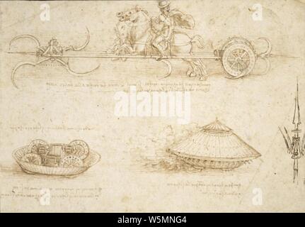 Da Vinci Carro falcato e carri armati blindati. Foto Stock