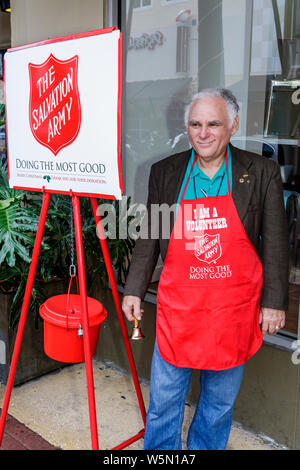 West Palm Beach Florida, Clematis Street, Salvation Army, chiesa cristiana evangelica, religione, punto di raccolta, donazione, raccolta fondi, carità, scudo rosso, Foto Stock