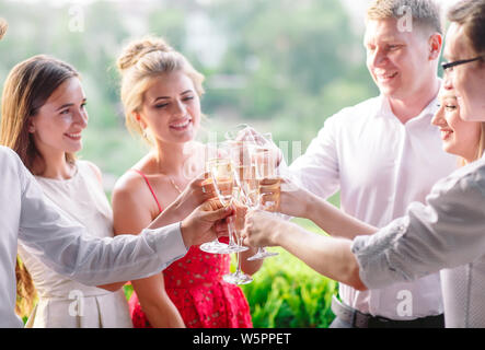 Amici nel ristorante avente un toast. Foto Stock