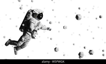 Astronauta battenti tra oggetti geometrici Foto Stock