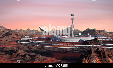 Base sulla superficie del pianeta rosso, prima colonia di Marte Foto Stock