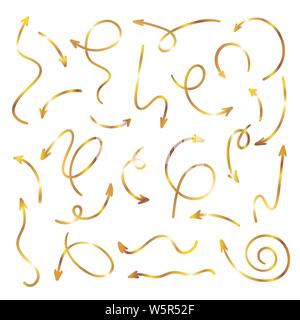 Vector golden disegnati a mano insieme a freccia Illustrazione Vettoriale
