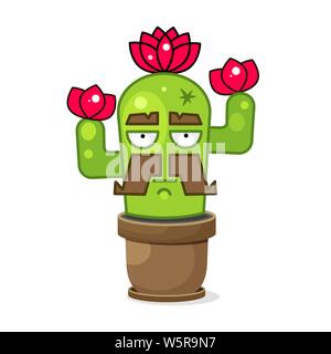 Funny verde cactus messicani . Isolato su sfondo bianco. Illustrazione Vettoriale. Illustrazione Vettoriale