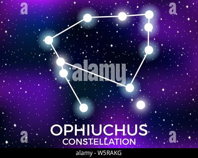 Costellazione di Ofiuco. Cielo stellato. Cluster di stelle e galassie. Spazio profondo. Illustrazione Vettoriale Illustrazione Vettoriale