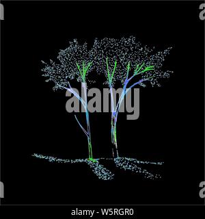 Illustrazione a colori di rami di alberi. Il gioco di luce e di ombra. Illustrazione Vettoriale