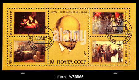 Unione Sovietica francobollo mini foglio (1987) : 117Anniversario della nascita di Lenin Foto Stock