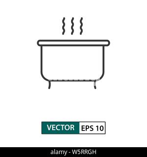 Vasca da bagno e la relativa icona. Lo stile di contorno. Isolato su sfondo bianco. Illustrazione vettoriale EPS 10 Illustrazione Vettoriale