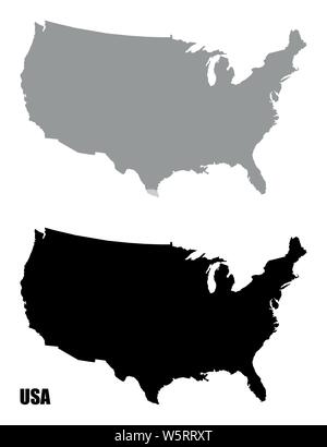 USA le mappe di silhouette isolati su sfondo bianco Illustrazione Vettoriale