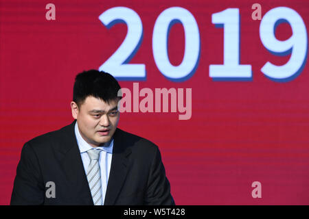 Pensionato cinese di pallacanestro Yao Ming, Presidente della cinese di pallacanestro, assiste il 2019 CBA Progetto in Cina a Shanghai, 29 luglio 2019. Foto Stock