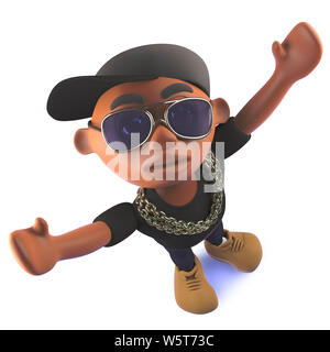 Una immagine rappresentata di un fumetto africano nero hip hop rapper in 3d con le braccia allargate Foto Stock