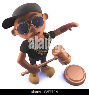 Immagine di rendering di un fumetto africano nero hiphop rapper in 3d con d'aste martello martello Foto Stock