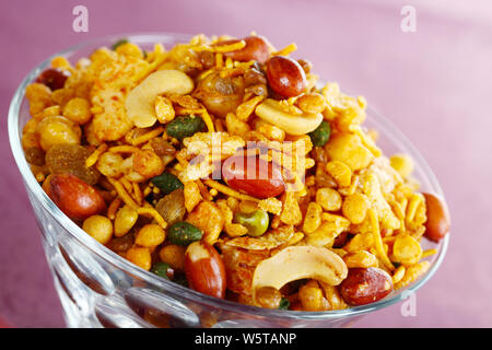 Close up of a bowl of dry fruit mixture namkeen Stock Photo