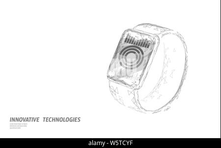 Orologi smart touch screen moderno concetto di tecnologia. Bassa poli poligonale tracciamento sport app. Dispositivo sanitario di comunicazione di rete media grafico Illustrazione Vettoriale