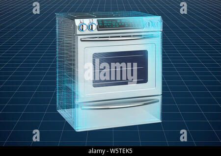 Visualizzazione 3D CAD modello di electric slide-nella gamma di convezione, fornello da cucina, cianografia. Il rendering 3D Foto Stock