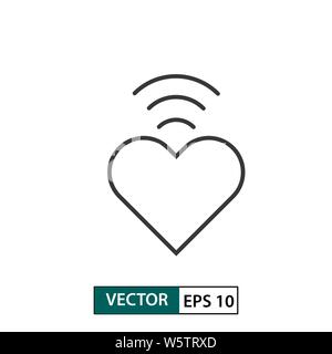 Icona a forma di cuore con la barra del segnale. Lo stile di contorno. Isolato su sfondo bianco. Illustrazione vettoriale EPS 10 Illustrazione Vettoriale