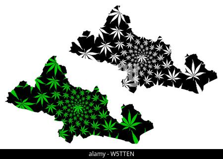 Kilis (Province della Repubblica di Turchia) mappa è progettato Cannabis leaf verde e nero, Kilis ili mappa fatta di marijuana (marihuana,THC) Fogliame, Illustrazione Vettoriale