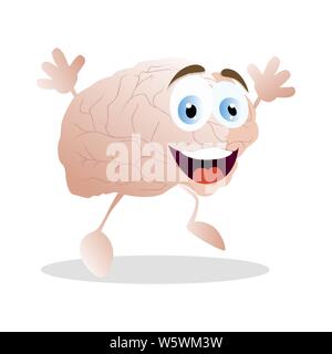 Emozione di felicità il cervello, il vettore mascotte cartoon. Cervello di vettore si sente eccitato, lieti e buon umore mente umana, illustrazione intelligence emozione fac Illustrazione Vettoriale